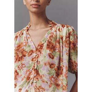 By Anthropologie The Estela Short Sleeve Floral Printed Blouse Yellow sz XL NWT